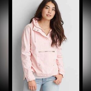 American Eagle Anorak Pink Canvas Pullover Hooded Jacket